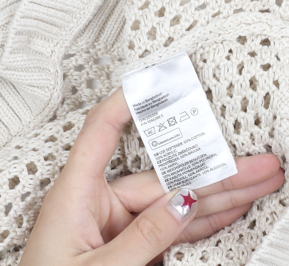 H&M Divided Womens Beige Collared Open Knit Cardigan L