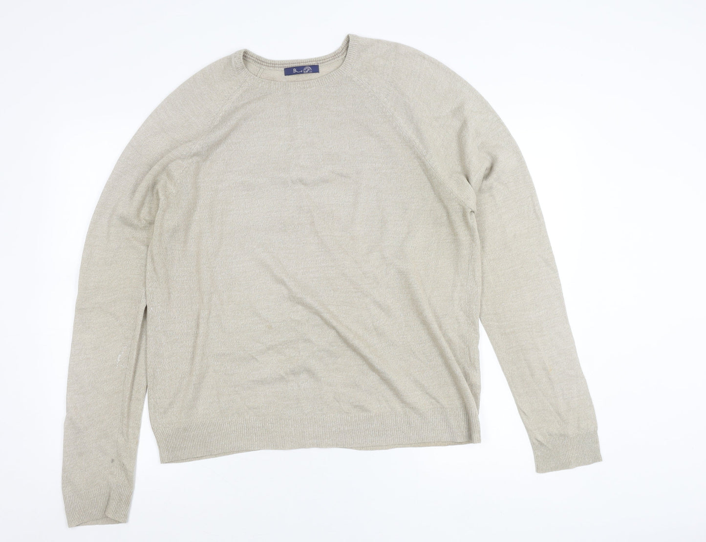 BHS Men's Beige Acrylic Crew Neck Pullover Jumper Size M