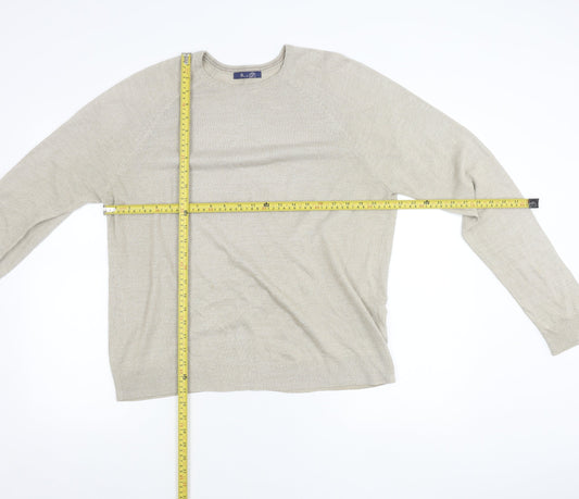 BHS Men's Beige Acrylic Crew Neck Pullover Jumper Size M