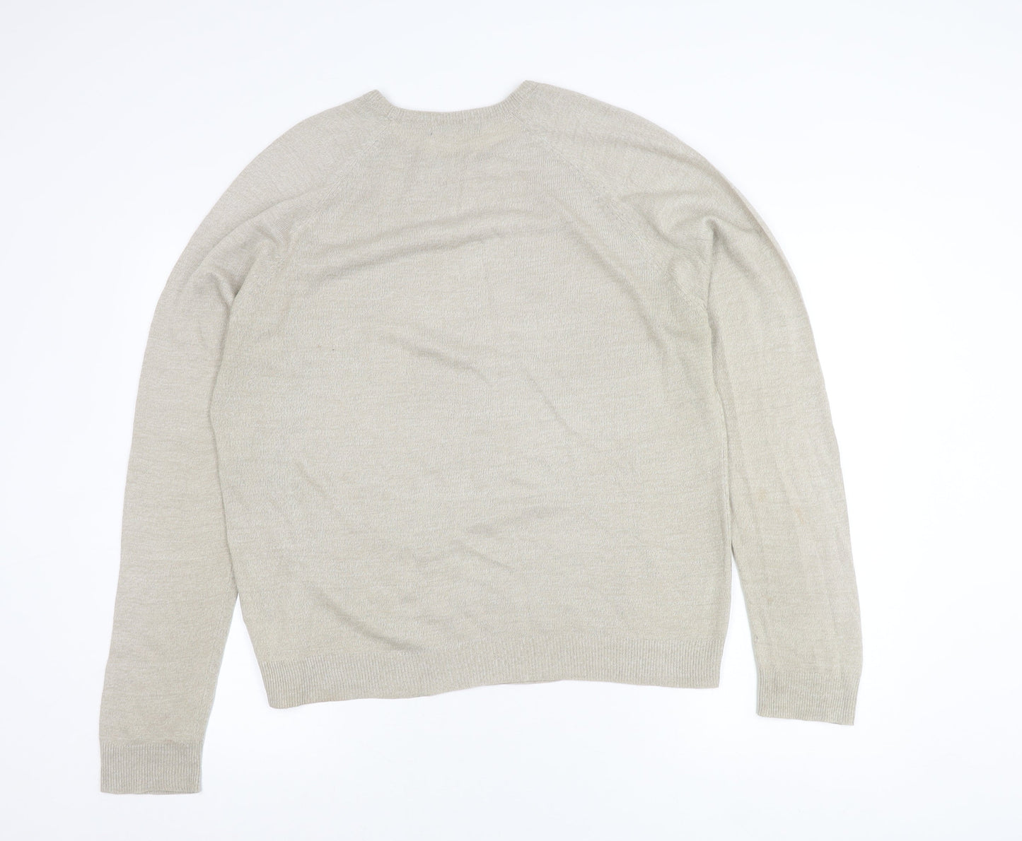 BHS Men's Beige Acrylic Crew Neck Pullover Jumper Size M