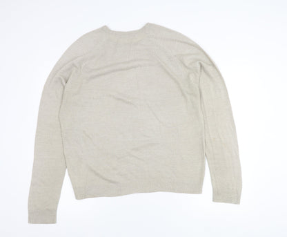 BHS Men's Beige Acrylic Crew Neck Pullover Jumper Size M