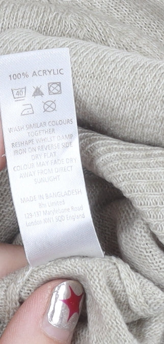 BHS Men's Beige Acrylic Crew Neck Pullover Jumper Size M