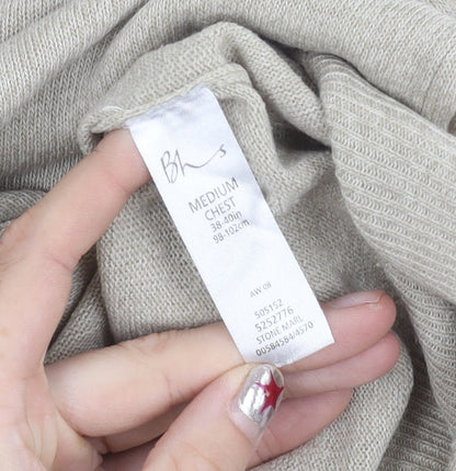 BHS Men's Beige Acrylic Crew Neck Pullover Jumper Size M