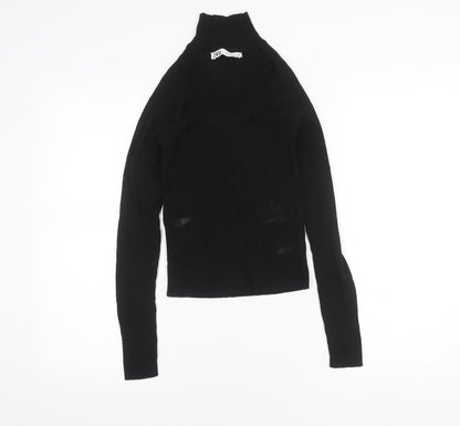 Zara Women Black M Mock Neck Slim Knit Long Sleeve Top