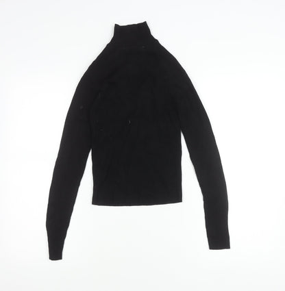 Zara Women Black M Mock Neck Slim Knit Long Sleeve Top