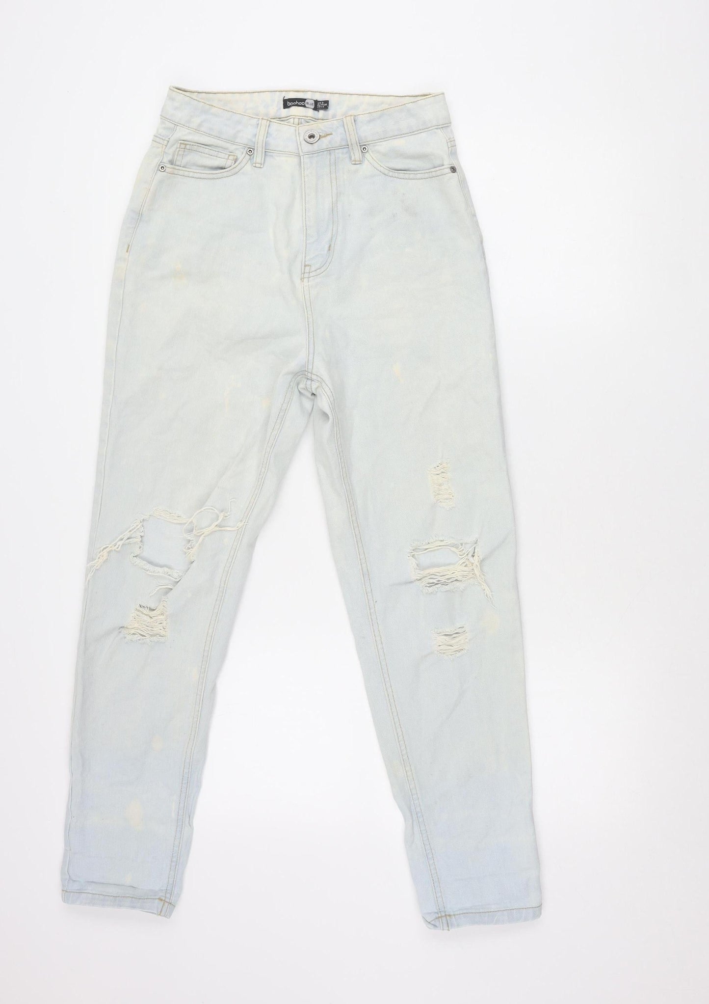 Boohoo Women’s Blue Mom Jeans UK 8 Distressed Light Wash