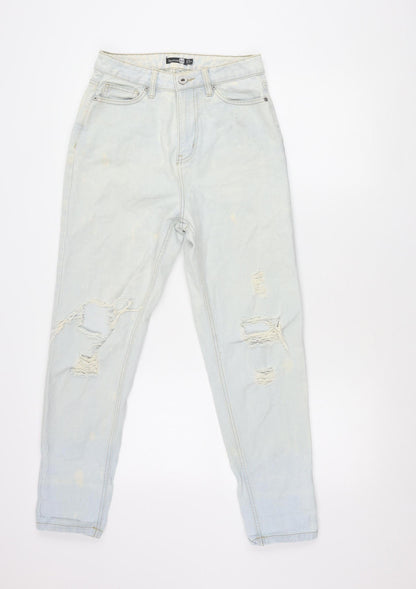 Boohoo Women’s Blue Mom Jeans UK 8 Distressed Light Wash