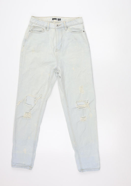 Boohoo Women’s Blue Mom Jeans UK 8 Distressed Light Wash