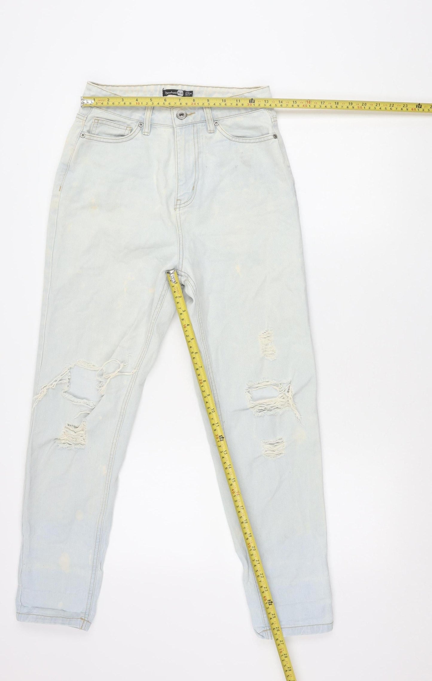 Boohoo Women’s Blue Mom Jeans UK 8 Distressed Light Wash