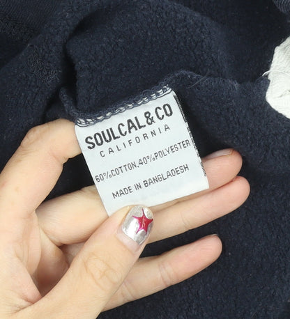 SoulCal & Co Womens Navy Hoodie Pullover L Cotton Blend Casual