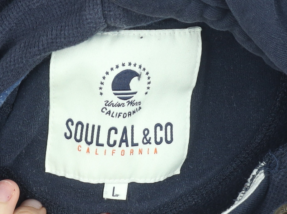 SoulCal & Co Womens Navy Hoodie Pullover L Cotton Blend Casual