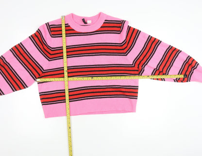 H&M Women’s Pink Striped Pullover Jumper Size L Acrylic Knit