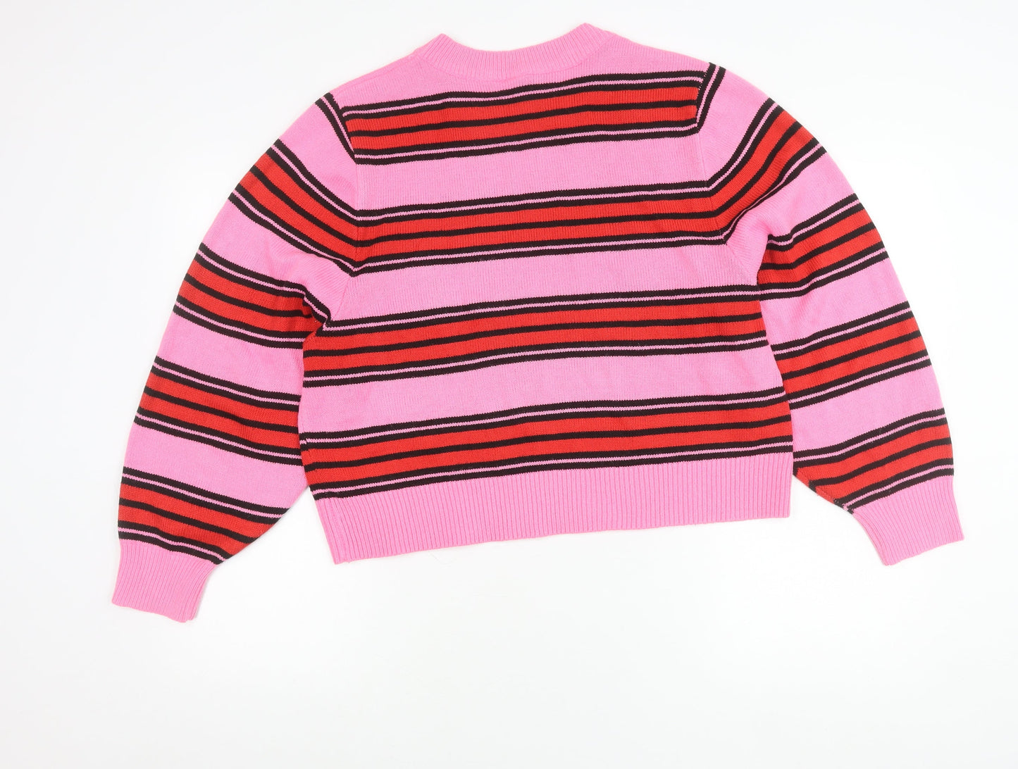 H&M Women’s Pink Striped Pullover Jumper Size L Acrylic Knit