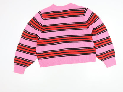 H&M Women’s Pink Striped Pullover Jumper Size L Acrylic Knit