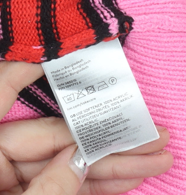 H&M Women’s Pink Striped Pullover Jumper Size L Acrylic Knit