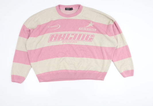 boohooMAN Men’s Pink Beige XL Striped Racing Pullover Jumper