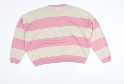 boohooMAN Men’s Pink Beige XL Striped Racing Pullover Jumper