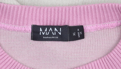 boohooMAN Men’s Pink Beige XL Striped Racing Pullover Jumper