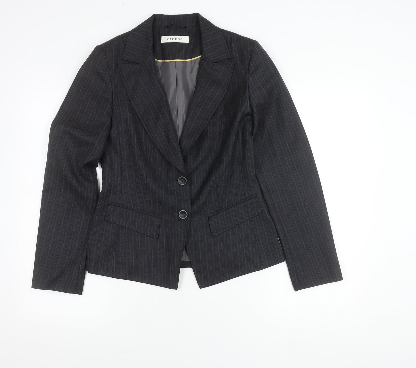 George Womens Black Pinstripe Suit Jacket Size 10 Regular Fit Business Blazer