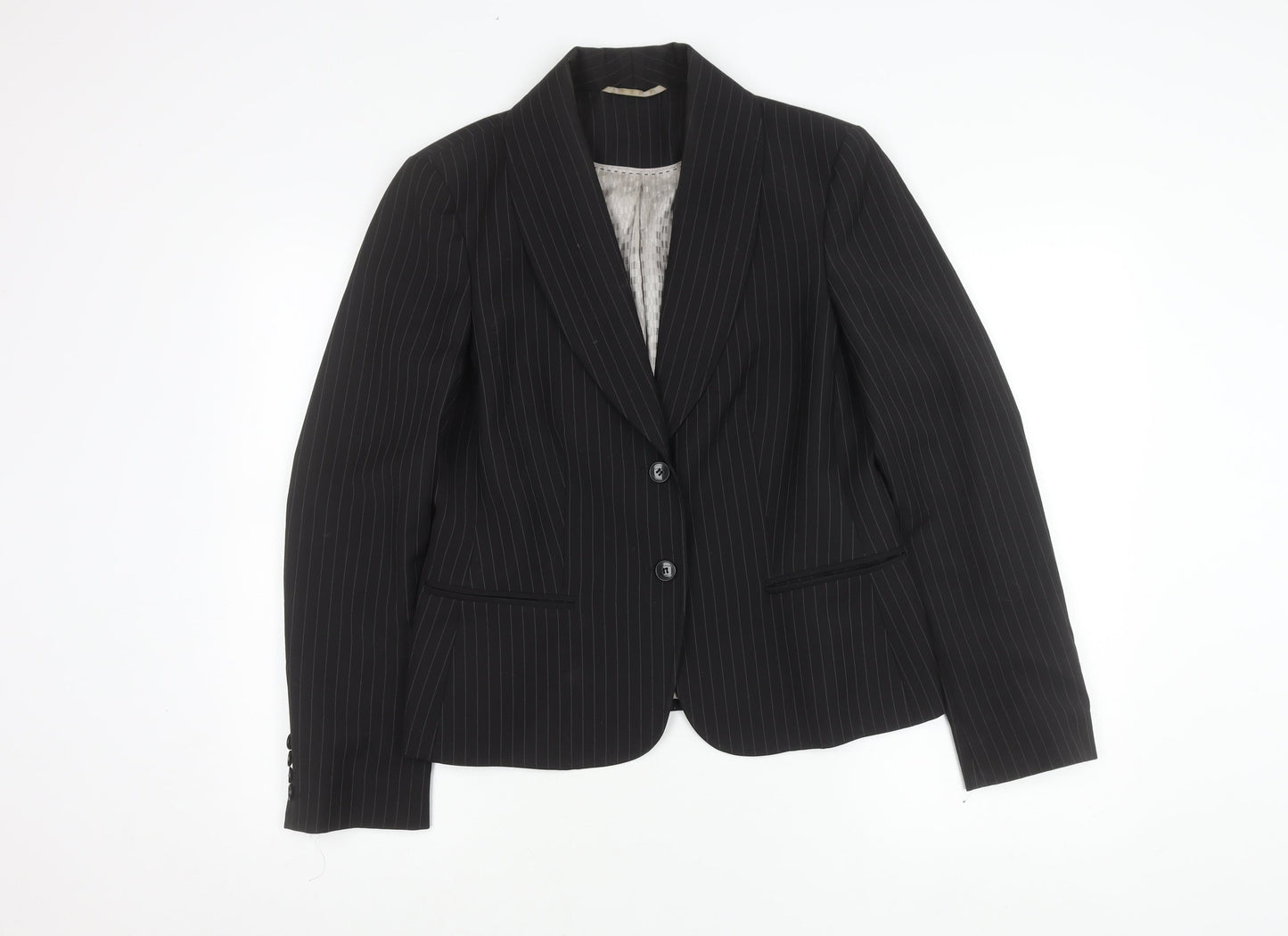 Austin Reed Women Black Pinstripe Suit Jacket Size 14 Wool Blend