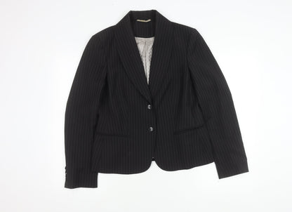 Austin Reed Women Black Pinstripe Suit Jacket Size 14 Wool Blend