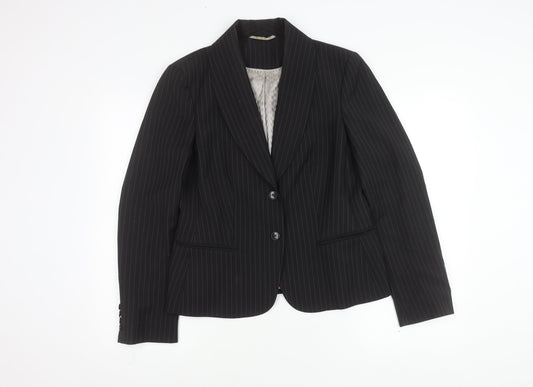 Austin Reed Women Black Pinstripe Suit Jacket Size 14 Wool Blend