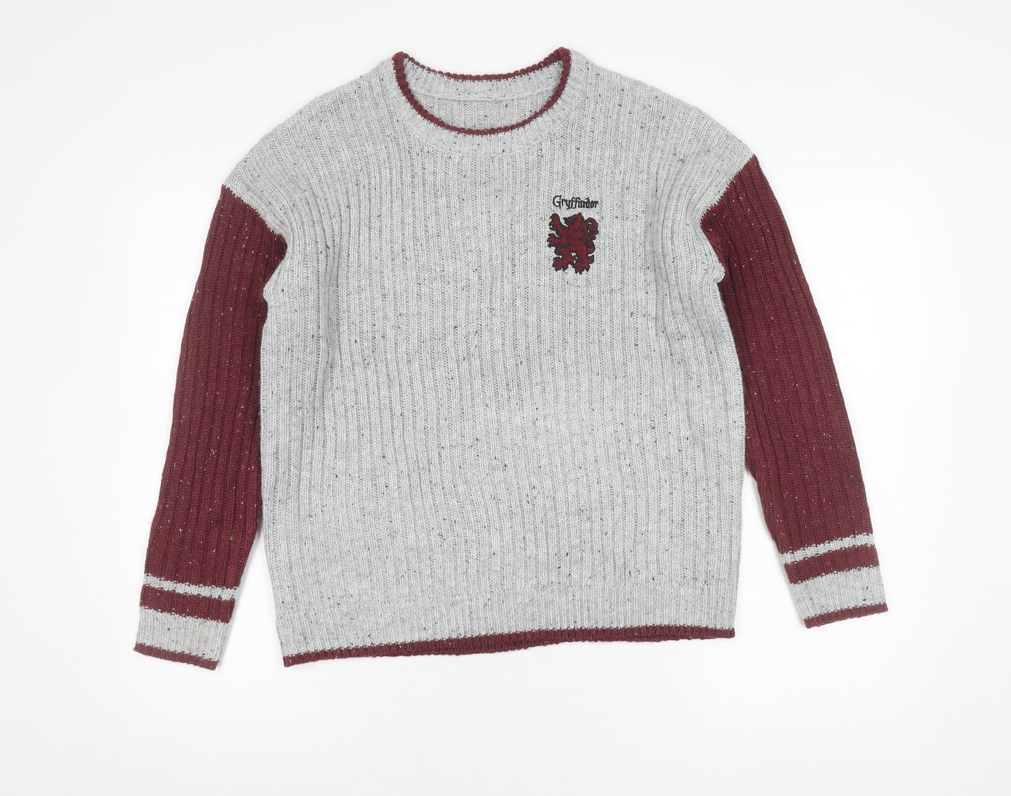 Primark Men’s Grey Red Gryffindor Knit Jumper S Long Sleeve Crew Neck