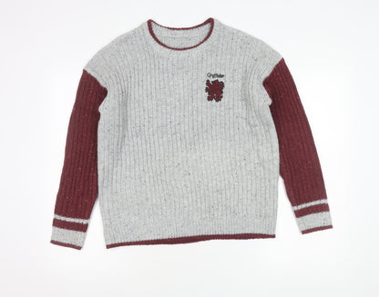 Primark Men’s Grey Red Gryffindor Knit Jumper S Long Sleeve Crew Neck