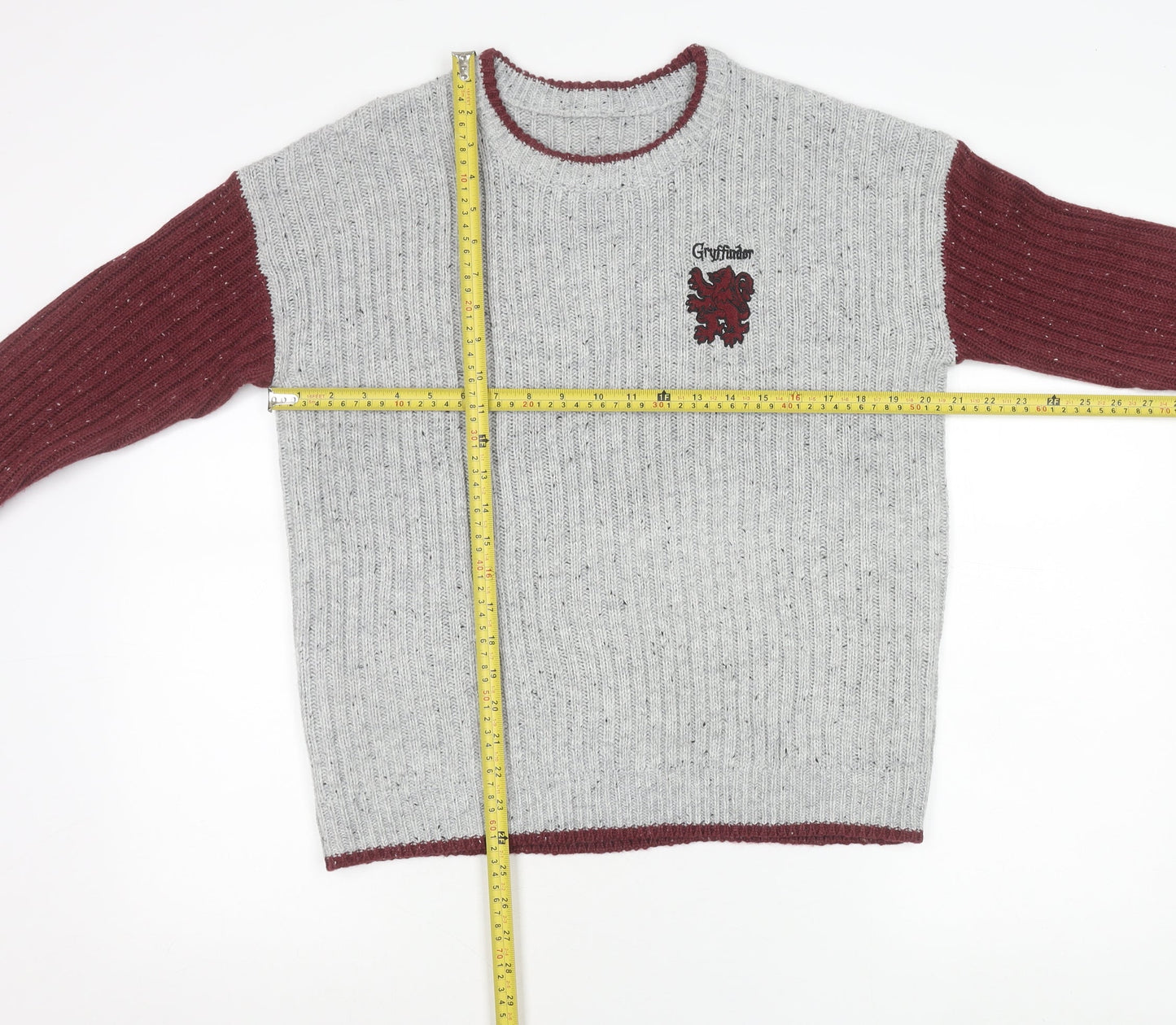 Primark Men’s Grey Red Gryffindor Knit Jumper S Long Sleeve Crew Neck
