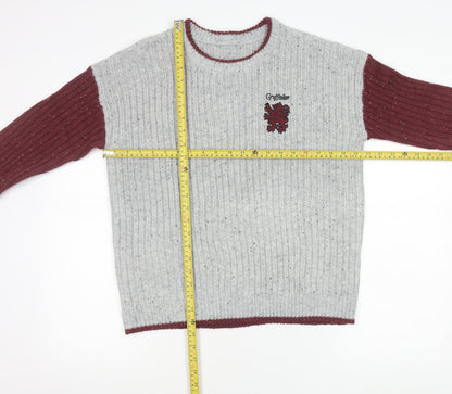 Primark Men’s Grey Red Gryffindor Knit Jumper S Long Sleeve Crew Neck