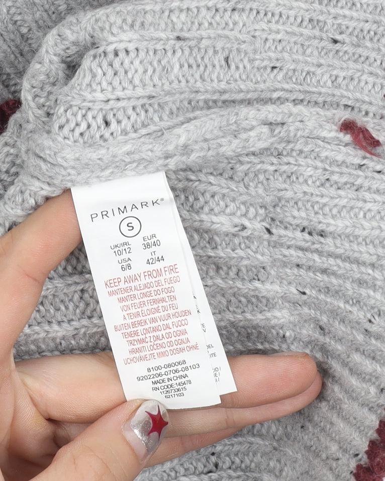 Primark Men’s Grey Red Gryffindor Knit Jumper S Long Sleeve Crew Neck