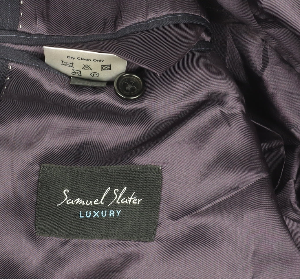 Samuel Slater Men's Dark Purple Wool Pinstripe Blazer Jacket Size 44