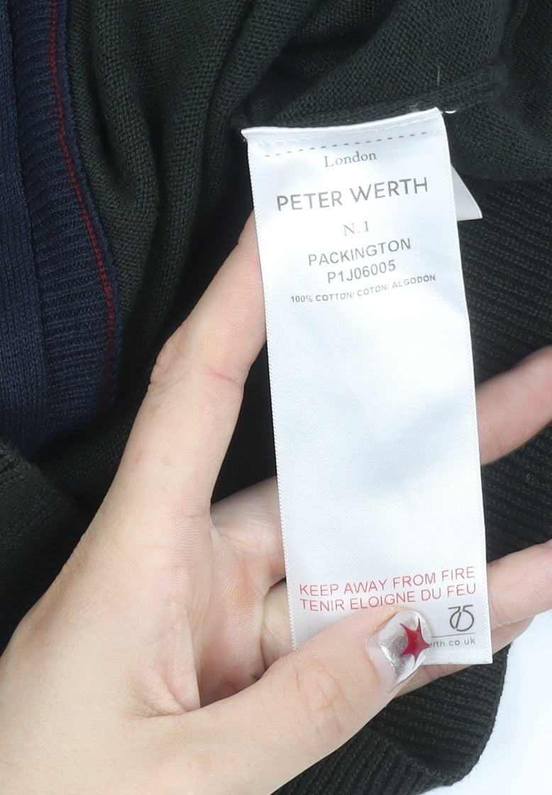 Peter Werth Mens Green Full Zip Cotton Cardigan Jumper M