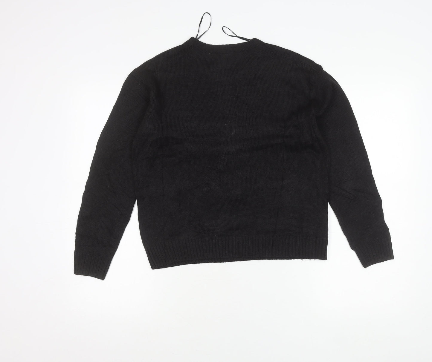 H&M Women Black XS Pullover Christmas Jumper Reindeer Embroidered