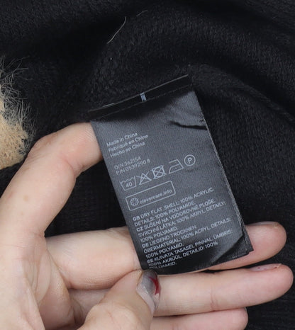 H&M Women Black XS Pullover Christmas Jumper Reindeer Embroidered