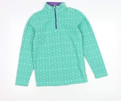 Decathlon Girls Green Fleece Sweatshirt 14 Years 1/4 Zip Hiking Pullover