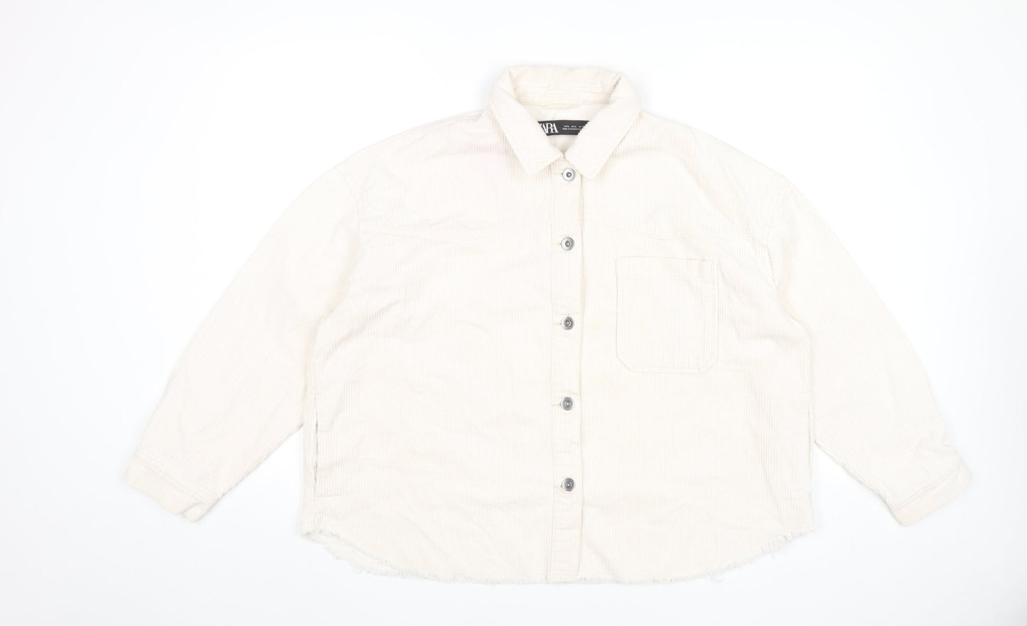 Zara Women Ivory Corduroy Button-Up Shirt Long Sleeve Size L