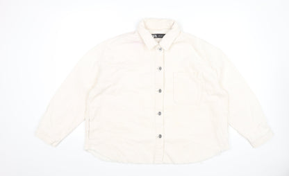 Zara Women Ivory Corduroy Button-Up Shirt Long Sleeve Size L