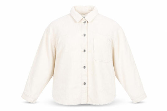 Zara Women Ivory Corduroy Button-Up Shirt Long Sleeve Size L