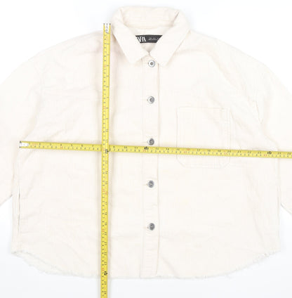 Zara Women Ivory Corduroy Button-Up Shirt Long Sleeve Size L