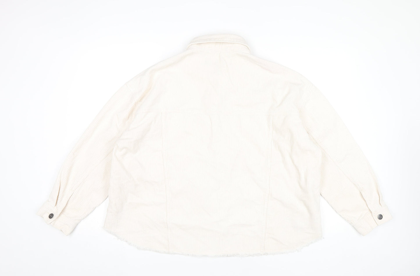 Zara Women Ivory Corduroy Button-Up Shirt Long Sleeve Size L