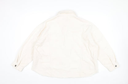 Zara Women Ivory Corduroy Button-Up Shirt Long Sleeve Size L