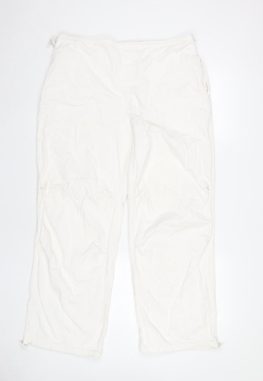 Stradivarius Women White Cotton Corduroy Trousers Size 12