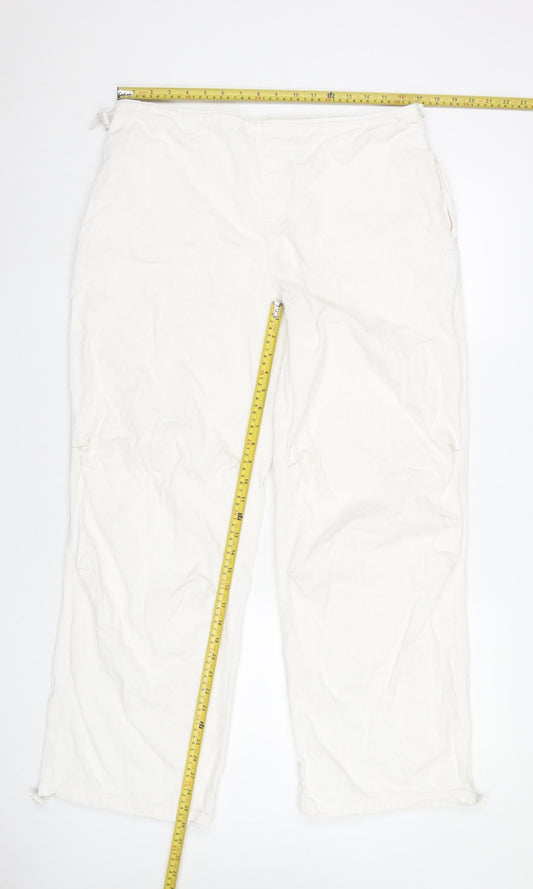 Stradivarius Women White Cotton Corduroy Trousers Size 12