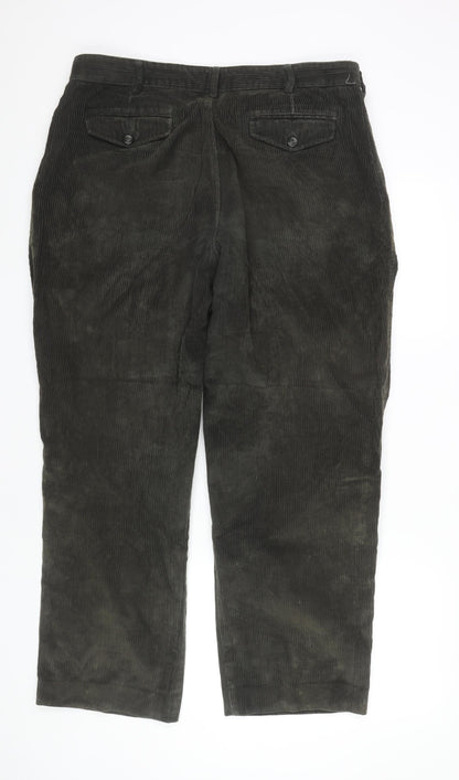Marks & Spencer Men's Green Corduroy Pleated Trousers 36W 31L