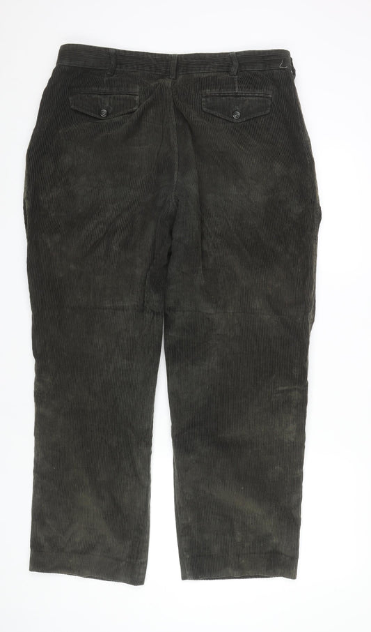 Marks & Spencer Men's Green Corduroy Pleated Trousers 36W 31L