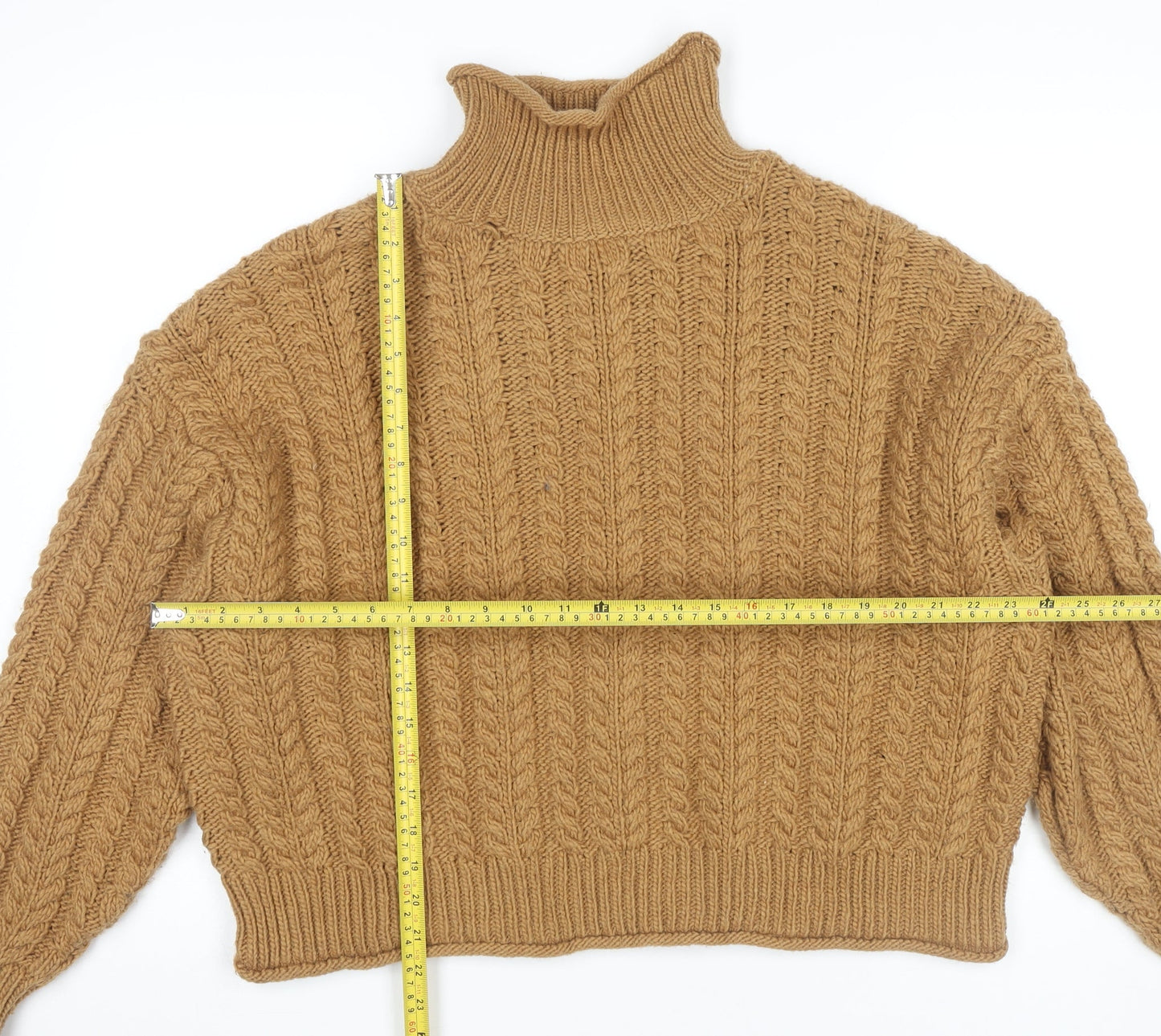 H&M Women’s Brown Cable-Knit Roll Neck Jumper Size L