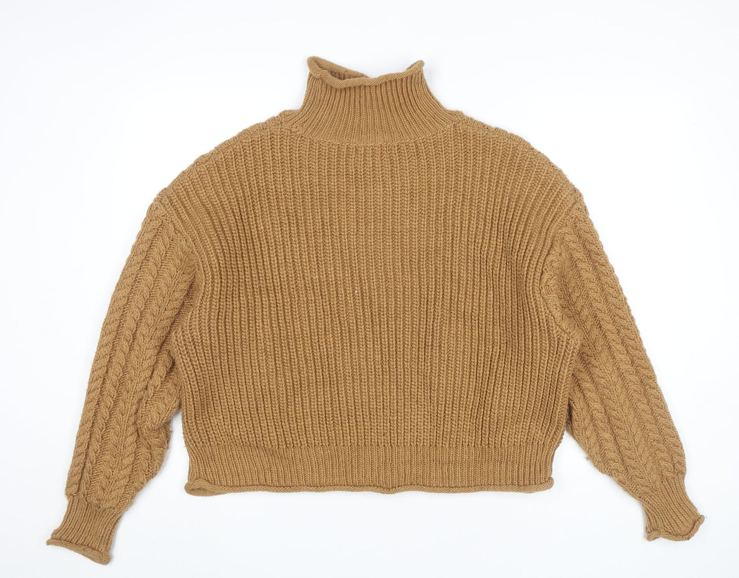 H&M Women’s Brown Cable-Knit Roll Neck Jumper Size L