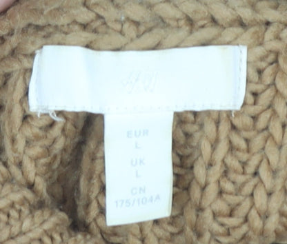 H&M Women’s Brown Cable-Knit Roll Neck Jumper Size L