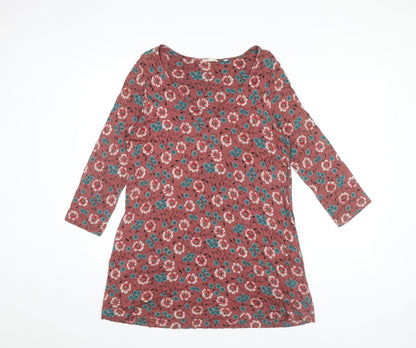 Fat Face Women Red Floral Shift Dress Size 8 Viscose Casual 3/4 Sleeve